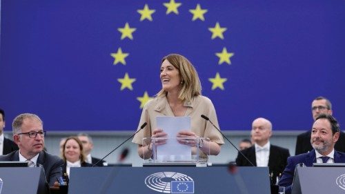 epa11481222 Roberta Metsola delivers a statement after being re-elected President of the European ... epa11481222 Roberta Metsola delivers a statement after being re-elected President of the European ...