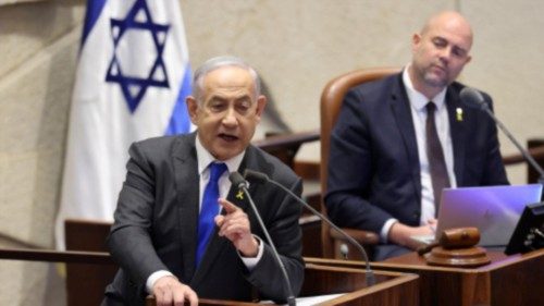 epa11483191 Israeli Prime Minister Benjamin Netanyahu addresses the Knesset, the Israeli parliament, ...