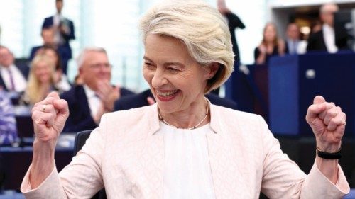 European Commission President Ursula von der Leyen celebrates after she was re-elected for a second ... European Commission President Ursula von der Leyen celebrates after she was re-elected for a second ...