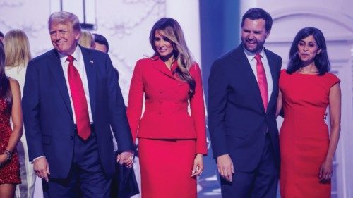epa11486925 Republican presidential nominee Donald J. Trump (L) stands with his wife Melania (2-L), ... epa11486925 Republican presidential nominee Donald J. Trump (L) stands with his wife Melania (2-L), ...