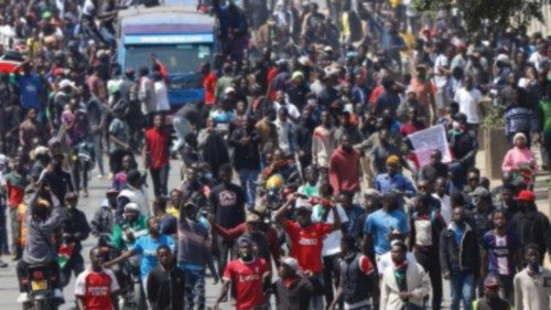 epa11492932 Demonstrators take part in an anti-government rally in Nairobi, Kenya, 23 July 2024. ...
