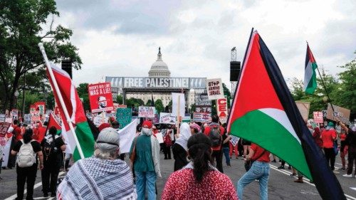 TOPSHOT - Pro-Palestinian demonstrators protest near the US Capitol before Israeli Prime Minister ... TOPSHOT - Pro-Palestinian demonstrators protest near the US Capitol before Israeli Prime Minister ...