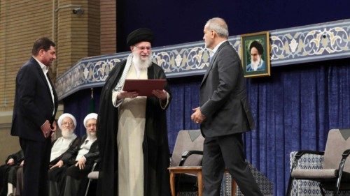 A handout picture provided by the Iranian supreme leader Ayatollah Ali Khamenei office shows him (C) ... A handout picture provided by the Iranian supreme leader Ayatollah Ali Khamenei office shows him (C) ...