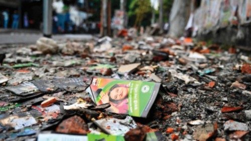Burnt Awami League party office is pictured as anti-government protestors set fire in Dhaka on ... Burnt Awami League party office is pictured as anti-government protestors set fire in Dhaka on ...
