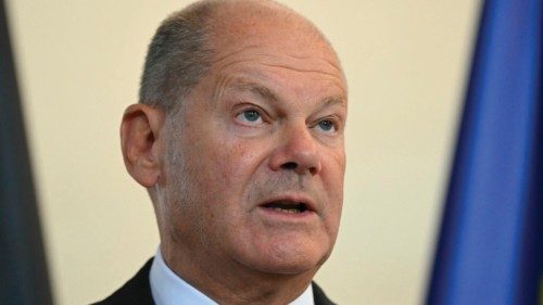 German Chancellor Olaf Scholz attends a joint press conference with Britain's Prime Minister after ...