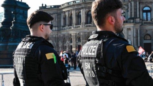 Police secures the area near the Semper opera house in the historic center of Dresden, eastern ...