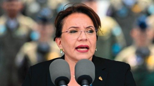 (FILES) Honduran President Xiomara Castro delivers a speech during the 93rd anniversary of the ... (FILES) Honduran President Xiomara Castro delivers a speech during the 93rd anniversary of the ...