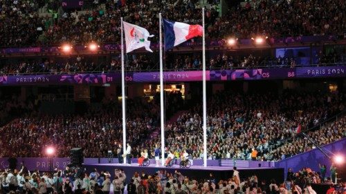 This photograph shows the Paralympics and French flags fluttering during the Paris 2024 Paralympic ... This photograph shows the Paralympics and French flags fluttering during the Paris 2024 Paralympic ...