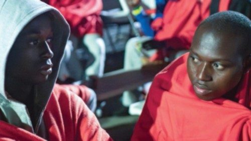 epa11592912 Some of the 58 sub-Saharan people rescued by Salvamar Izar rescue ship from an ... epa11592912 Some of the 58 sub-Saharan people rescued by Salvamar Izar rescue ship from an ...