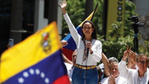 (FILES) Venezuelan opposition leader Maria Corina Machado waves at supporters during a rally in ... (FILES) Venezuelan opposition leader Maria Corina Machado waves at supporters during a rally in ...