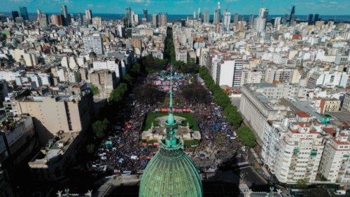 Aerial view of a protest against the budget adjustment to public universities in Buenos Aires on ... Aerial view of a protest against the budget adjustment to public universities in Buenos Aires on ...