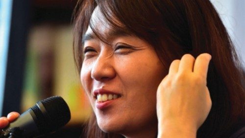 (FILES) South Korean author Han Kang, who won the Man Booker International Prize, smiles during her ... (FILES) South Korean author Han Kang, who won the Man Booker International Prize, smiles during her ...