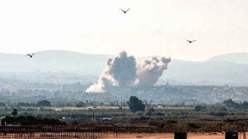 TOPSHOT - Birds fly away as a smoke cloud erupts following an Israeli air strike on a village near ... TOPSHOT - Birds fly away as a smoke cloud erupts following an Israeli air strike on a village near ...