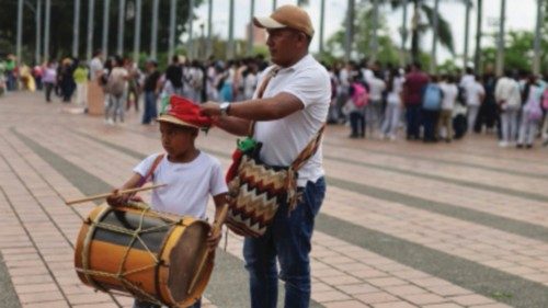 Indigenous people participate in the parade for life, biodiversity and peace at COP 16, in Cali, ...