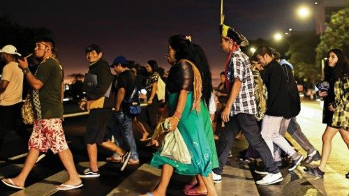 epa11678950 Indigenous people leave after the signing ceremony for the decree demarcating new lands, ... epa11678950 Indigenous people leave after the signing ceremony for the decree demarcating new lands, ...