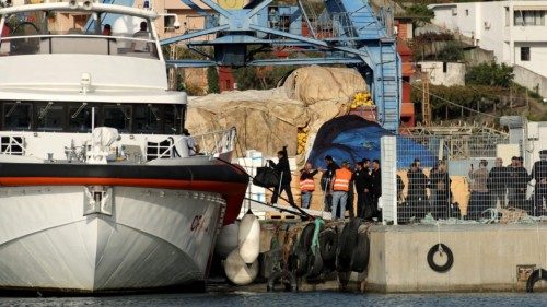(FILES) A group of migrants embark on an Italian coast guard ship at Shengjin port in Albania on ... (FILES) A group of migrants embark on an Italian coast guard ship at Shengjin port in Albania on ...