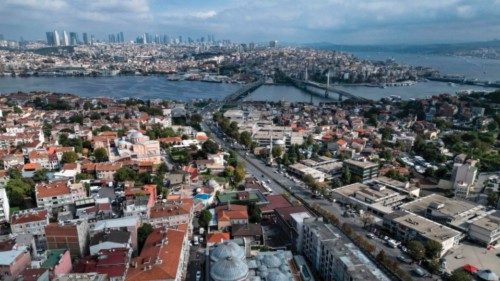 This aerial view shows the 500-year-old Zeyrek Cinili Hammam or Turkish bath, in the historic Fatih ...