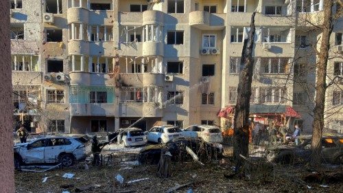 epa11727721 Ukrainian rescuers work at the site of a missile strike in a residential area in Odesa, ... epa11727721 Ukrainian rescuers work at the site of a missile strike in a residential area in Odesa, ...