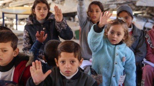 Palestinian children attend a class run by teacher Doha al-Attar (not pictured), 30, a mother of ...