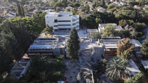 A drone view of a damaged elementary school after a projectile fired from Yemen was intercepted ... A drone view of a damaged elementary school after a projectile fired from Yemen was intercepted ...