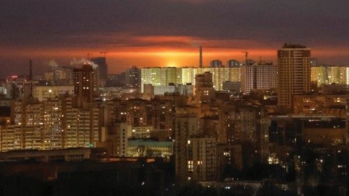 An explosion of a drone is seen in the sky over the city during a Russian drone strike, amid ... An explosion of a drone is seen in the sky over the city during a Russian drone strike, amid ...