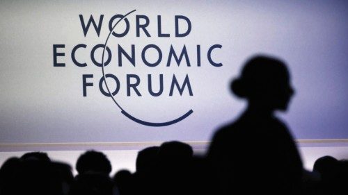 This photograph shows a sign of the World Economic Forum (WEF) at the Congress center, during the ... This photograph shows a sign of the World Economic Forum (WEF) at the Congress center, during the ...