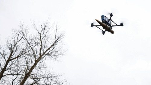 A first-person view (FPV) drone is seen in flight at a training location of the 113th Territorial ... A first-person view (FPV) drone is seen in flight at a training location of the 113th Territorial ...