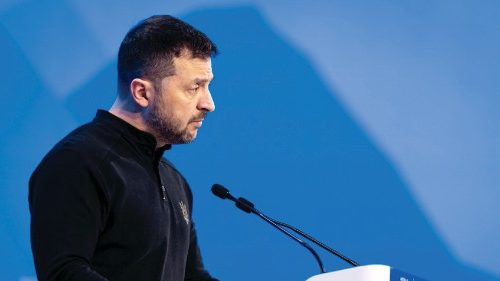 epa11842099 Ukrainian President Volodymyr Zelensky speaks at a plenary session during the 55th ... epa11842099 Ukrainian President Volodymyr Zelensky speaks at a plenary session during the 55th ...