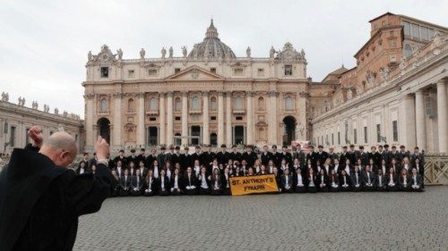 Students from New York sing at St. Peter's Square on the day of the weekly general audience, which ...