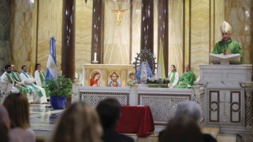 Cardinal Baldo Rein speaks during mass as Pope Francis continues his treatment at Gemelli Hospital, ... Cardinal Baldo Rein speaks during mass as Pope Francis continues his treatment at Gemelli Hospital, ...