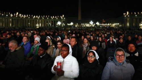 Faithful attend a prayer service as Pope Francis continues treatment at Gemelli hospital, at the ... Faithful attend a prayer service as Pope Francis continues treatment at Gemelli hospital, at the ...
