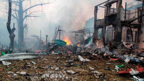 A destroyed building is pictured after getting destroyed in a bombardment carried out by Myanmar's ... A destroyed building is pictured after getting destroyed in a bombardment carried out by Myanmar's ...