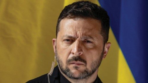 epaselect epa12073240 Ukrainian President Volodymyr Zelensky attends a joint press conference with ... epaselect epa12073240 Ukrainian President Volodymyr Zelensky attends a joint press conference with ...