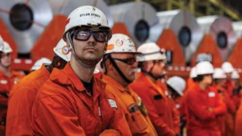A workers looks on before Canada's Minister of Industry Melanie Joly spoke with workers at ... A workers looks on before Canada's Minister of Industry Melanie Joly spoke with workers at ...