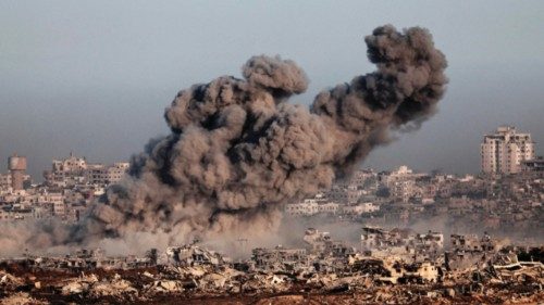 This picture taken from a position at Israel's border with the Gaza Strip shows smoke billowing ...
