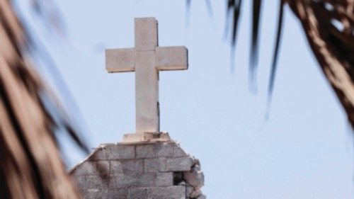 TOPSHOT - A view of the damage to the Holy Family church in Gaza City following an Israeli strike on ...