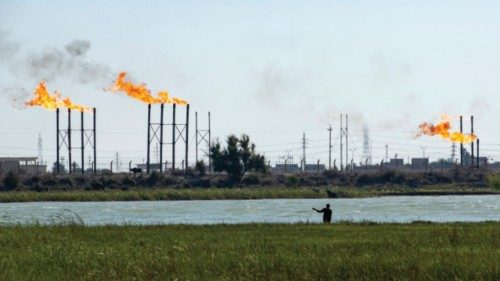 An Iraqi man herds his water buffalos on the Shatt al-Arab river next to the Nahr Bin Omar oil field ...