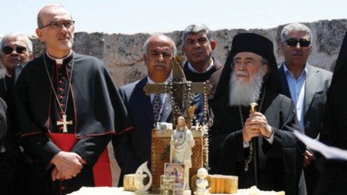 Latin Patriarch in Jerusalem, Pierbattista Pizzaballa, and Greek Orthodox patriarch of Jerusalem, ... Latin Patriarch in Jerusalem, Pierbattista Pizzaballa, and Greek Orthodox patriarch of Jerusalem, ...