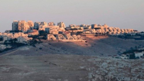 This picture taken on July 23, 2025 shows the the Israeli settlement of Maale Adumim in the occupied ...