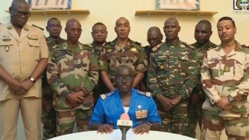 (FILES) This video frame grab image obtained by AFP from ORTN - Télé Sahel on July 26, 2023 shows ...