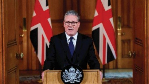 TOPSHOT - Britain's Prime Minister Keir Starmer makes an address following an emergency cabinet ... TOPSHOT - Britain's Prime Minister Keir Starmer makes an address following an emergency cabinet ...