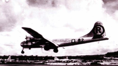 (FILES) This photo obtained from the US Air Force shows the B-29 bomber 'Enola Gay,' with Col. Paul ...