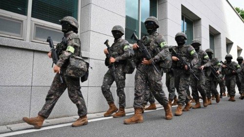 South Korean soldiers take part in an anti-terror drill at the Foreign Ministry building in Seoul on ... South Korean soldiers take part in an anti-terror drill at the Foreign Ministry building in Seoul on ...