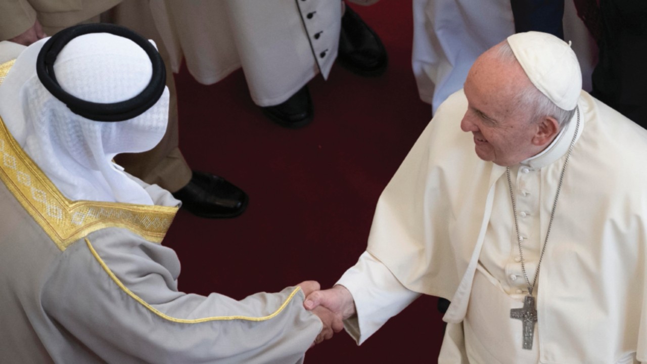 Pope Francis as he arrives for a prayer meeting and Angelus with bishops, priest, consecrated ...