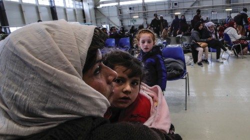 Afghan evacuees are pictured at the US Air Base Ramstein, Germany on August 26, 2021. - The Ramstein ...