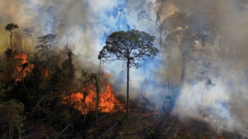 (FILES) In this file photo taken on August 15, 2020 smoke rises from an illegally lit fire in Amazon ...