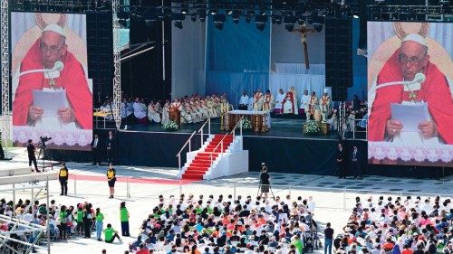 Pope Francis participates in an open-air mass at Commonwealth Stadium in Edmonton, Canada, on July ...