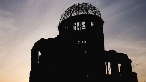 Peace Memorial Dome is silhouetted at sunset, ahead of the G7 summit, in Hiroshima, Japan, May 17, ...