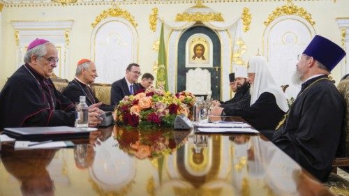 epa10718079 A handout photo made available by Russian Orthodox Church press service shows Russian ...
