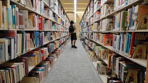 MIAMI, FLORIDA - JULY 19: A person looks at books at a Miami-Dade Public Library on July 19, 2023 in ...